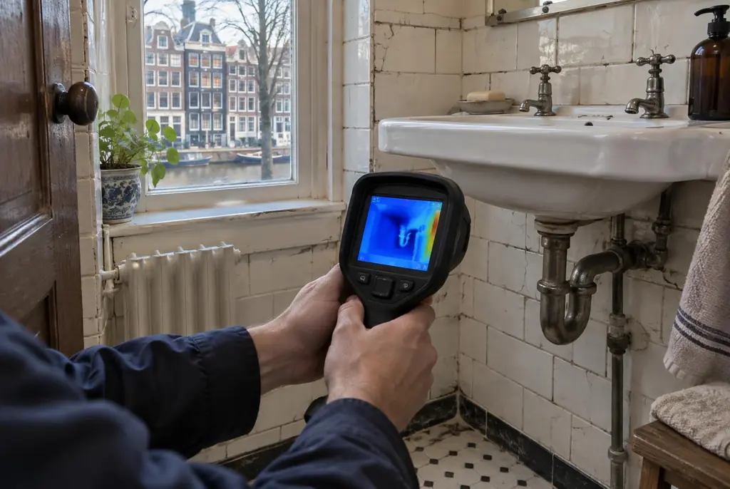 Lekdetectie Hoevelaken – badkamer met oude leidingen achter de tegels