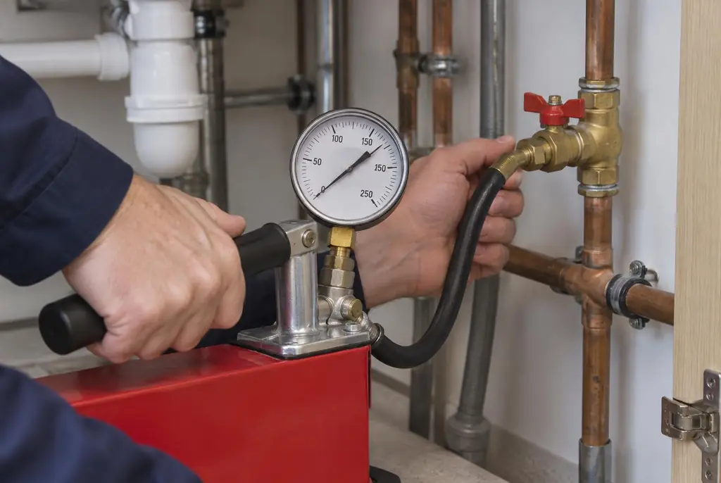 Lekdetectie Hoevelaken – druktest op een waterleiding met een manometer