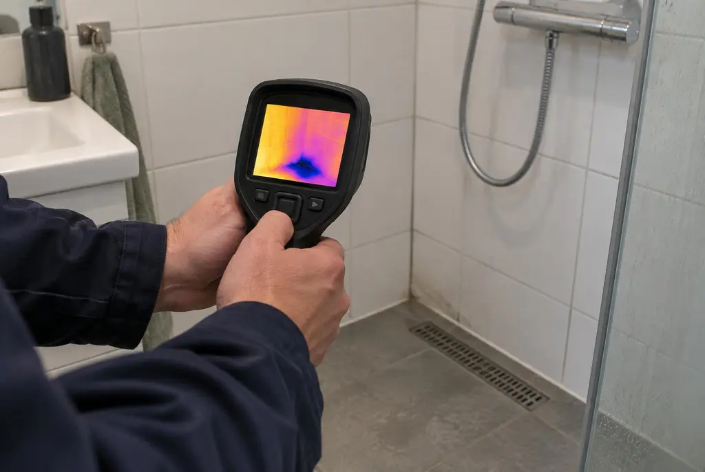 Lekdetectie Hoevelaken – lekdetectiespecialist met warmtebeeldcamera in een badkamer